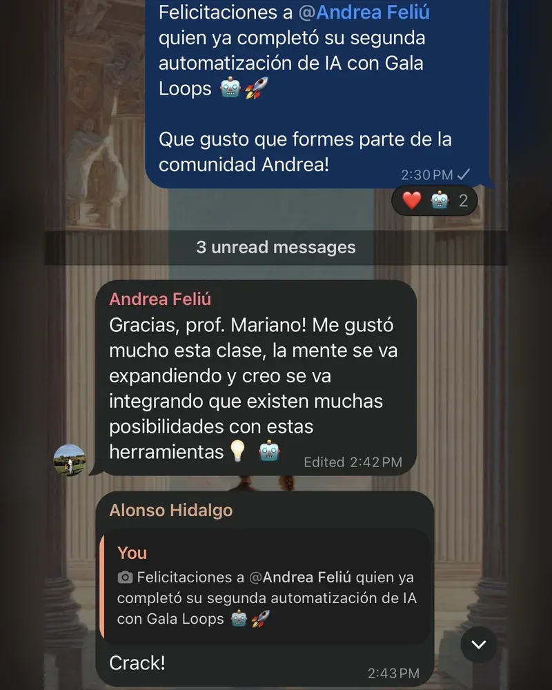 Mensaje de un estudiante por WhatsApp