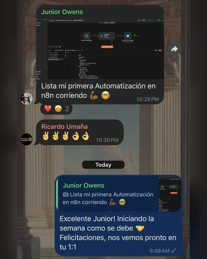Mensaje de un estudiante por WhatsApp