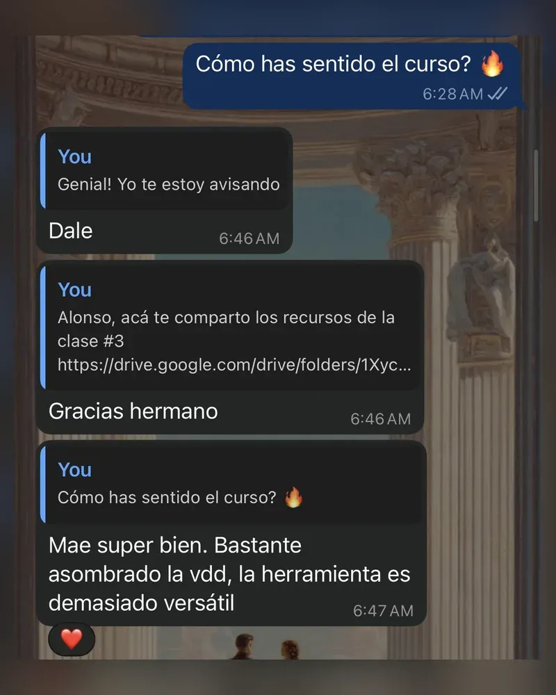 Mensaje de un estudiante por WhatsApp