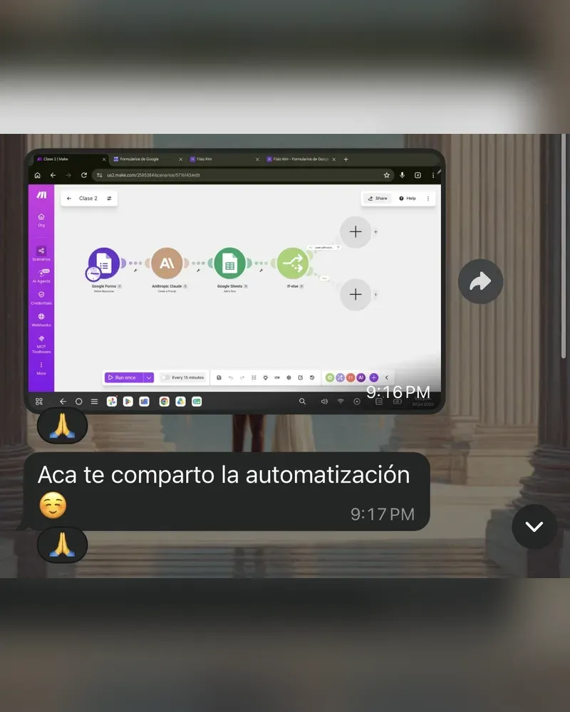Mensaje de un estudiante por WhatsApp